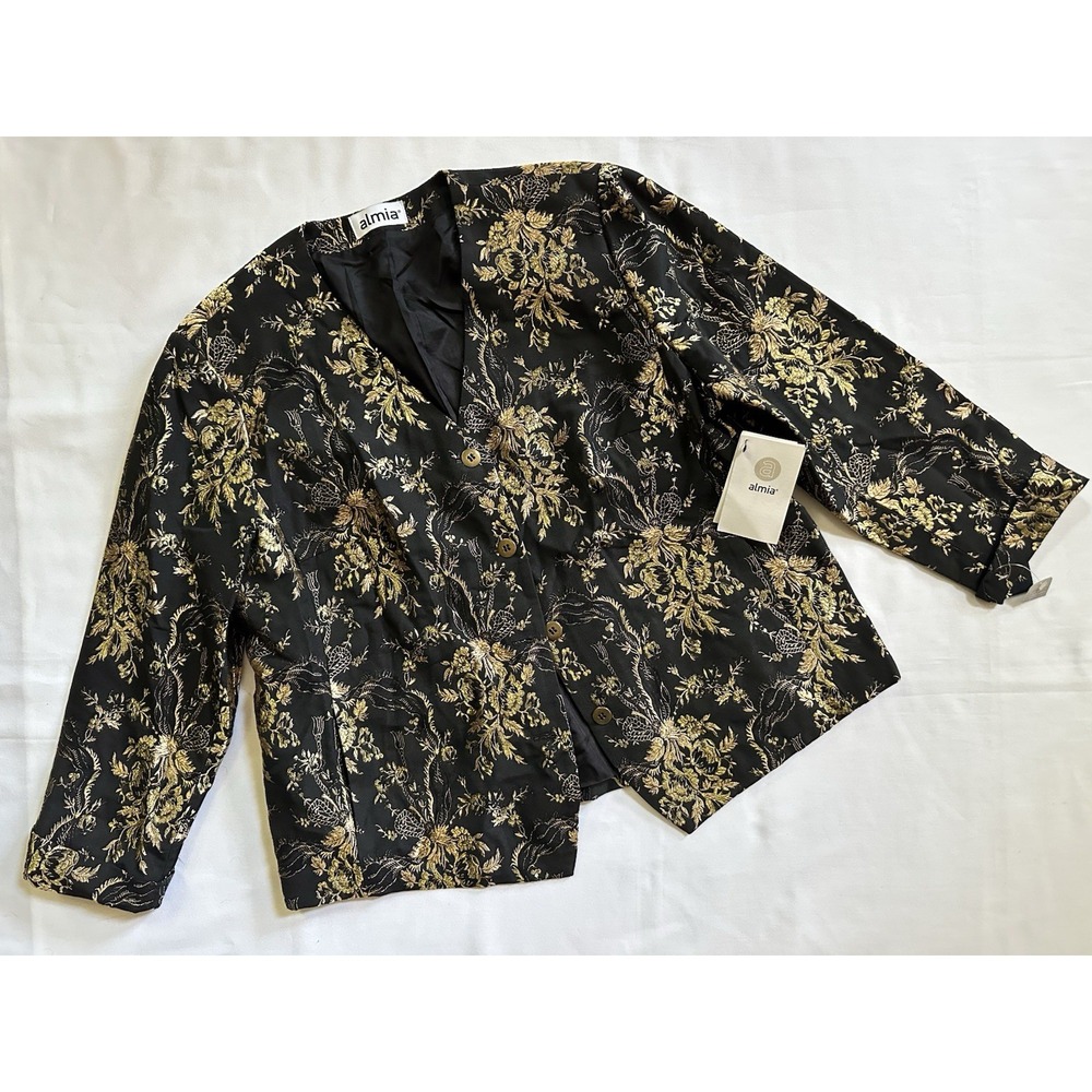 NWT Almia Metallic Gold Black Floral Brocade Blazer Plus Size US 20 2X MSRP $249